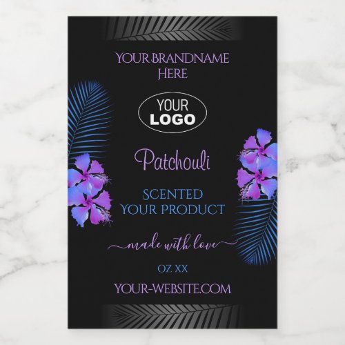 Black Product Labels Purple Blue Flowers with Logo