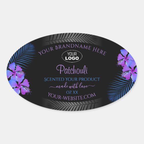 Black Product Labels Purple Blue Flowers with Logo