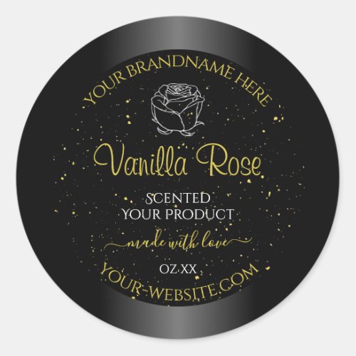 Black Product Labels Soft Gold Glitter Floral Rose