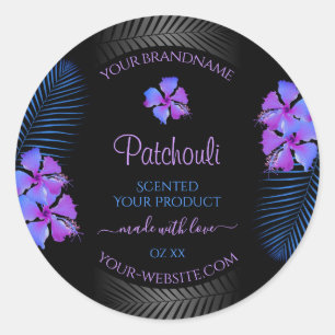 Black Product Labels Tropical Purple Blue Flowers