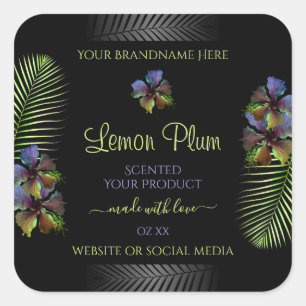 Black Product Labels Yellow Purple Hawaii Flowers