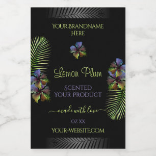 Black Product Labels Yellow Purple Hawaii Flowers