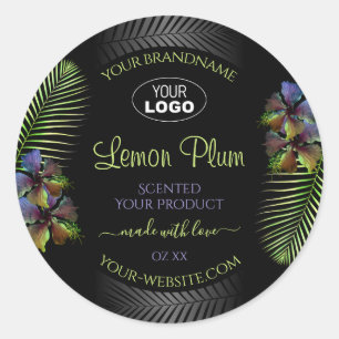 Black Product Labels Yellow Purple Hibiscus Logo