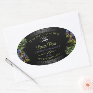 Black Product Labels Yellow Purple Hibiscus Logo