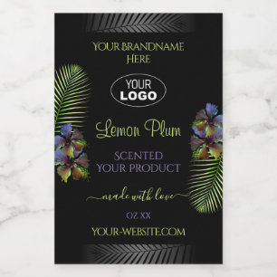 Black Product Labels Yellow Purple Hibiscus Logo