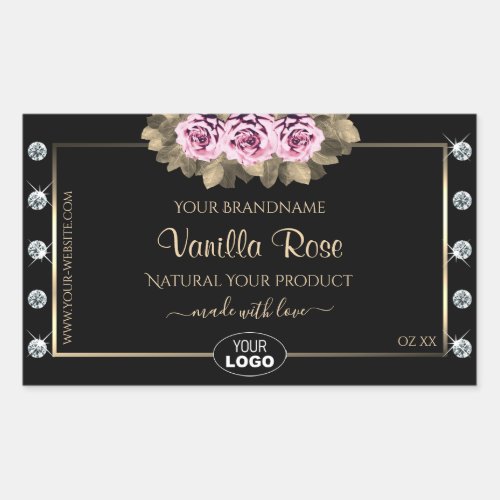 Black Product Packaging Labels Roses Diamonds Logo