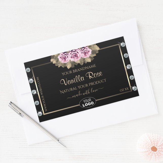 Black Product Packaging Labels Roses Diamonds Logo (Envelope)