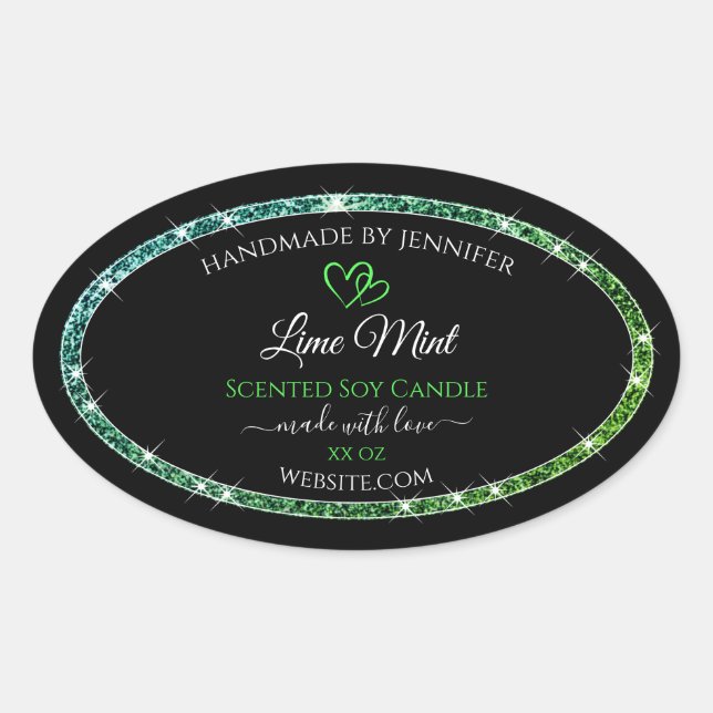 Black Product Packaging Labels Teal Green Glitter (Front)