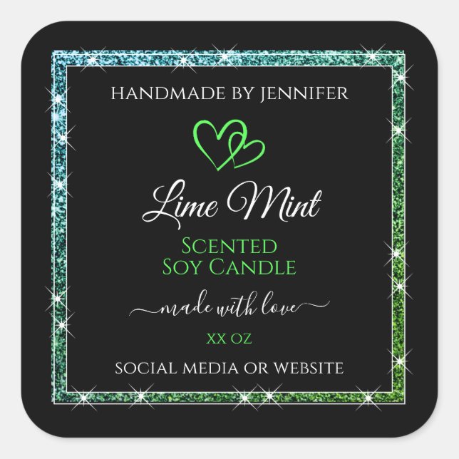Black Product Packaging Labels Teal Green Glitter (Front)