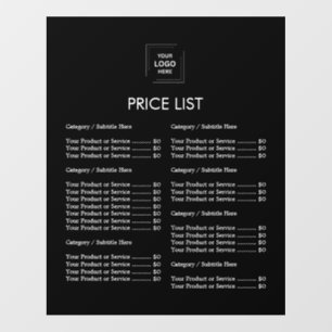 Black Professional Business Logo Price List Wall Wall Decal