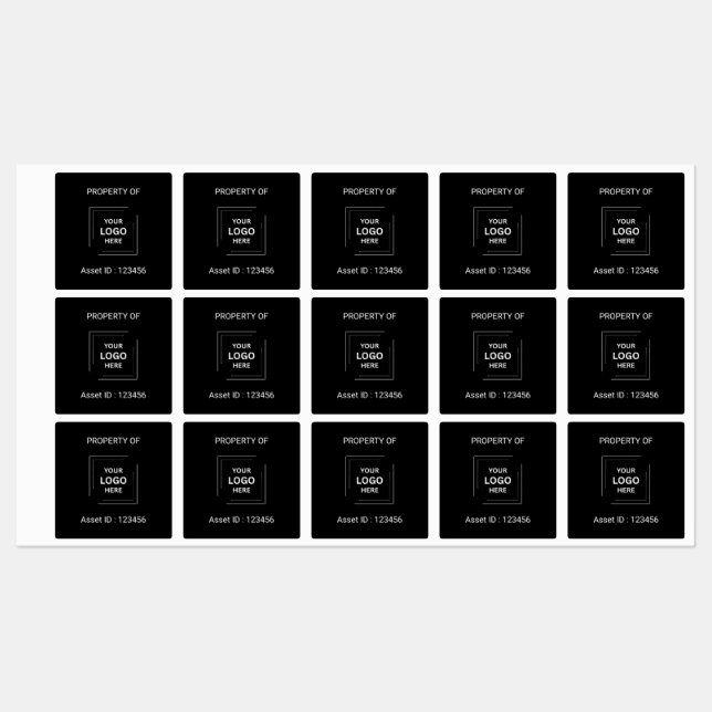 Black Professional Custom Asset ID Business Logo Labels (Sheet)