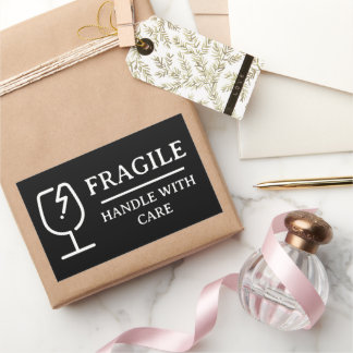 Black Professional Fragile Handle With Care Rectangular Sticker