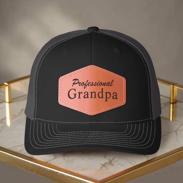 Black Professional Grandpa Funny Grandpa Life Leather Patch Hat (Creator Uploaded)
