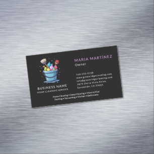 Black Professional Home Cleaning Maid Service Business Card Magnet