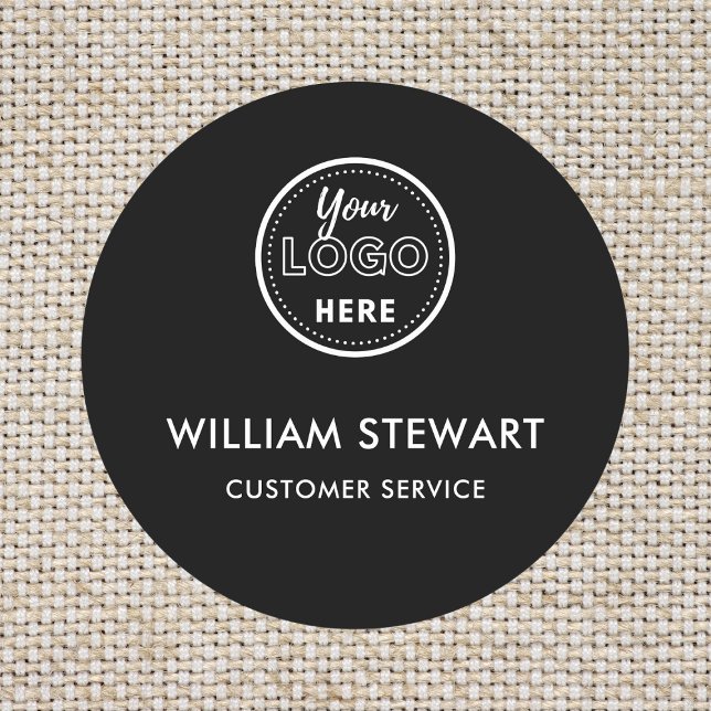 Black Professional Logo Round Employee Staff Name Tag (Creator Uploaded)