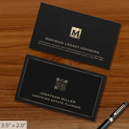 Black Professional Luxury Initial Logo QR Code Business Card