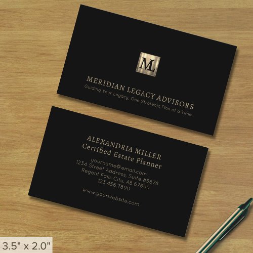 Black Professional Luxury Two Initial Logo Business Card
