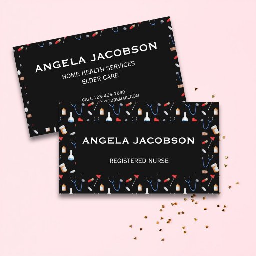 Customizable Black Professional Medical Registered Nurse Business Card