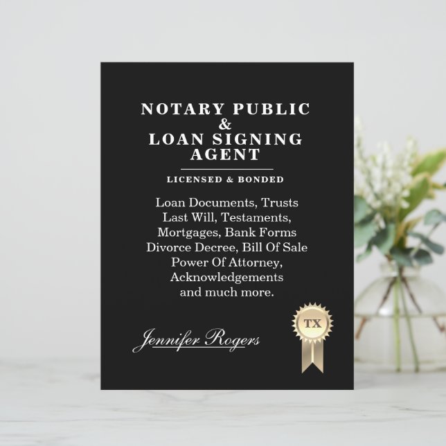 Black professional minimalist notary flyer (Standing Front)