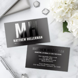 Black Professional Modern Monogram Raised Spot UV Business Card