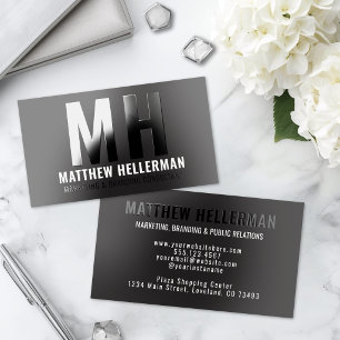Black Professional Modern Monogram Raised Spot UV Business Card