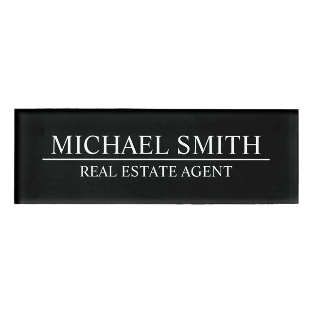 Black Professional Personalized  Name Tag (Front)
