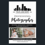 Black Professional Photographer Your Logo Flyer<br><div class="desc">Marketing flyer for a professional photographer personalized with your photos, logo, contact information, custom text, and profile photo in a charming clean black, and white design. Feminine and chic professional photography flyer in a clean design with a black accent color and a charming script personalized with your logo and photos...</div>