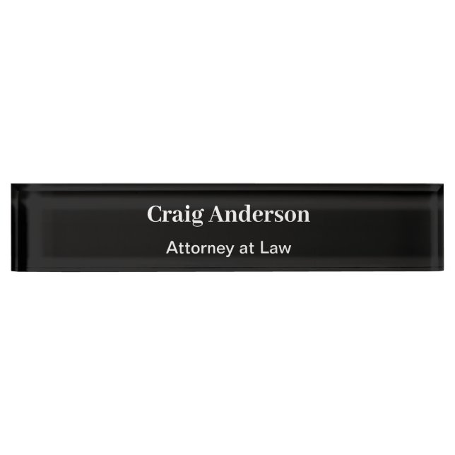 Black Professional Plain Modern Elegant Desk Name Plate (Front)