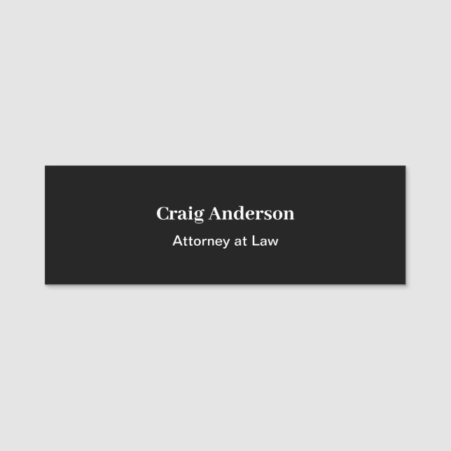 Black Professional Plain Modern Elegant Name Tag (Front)