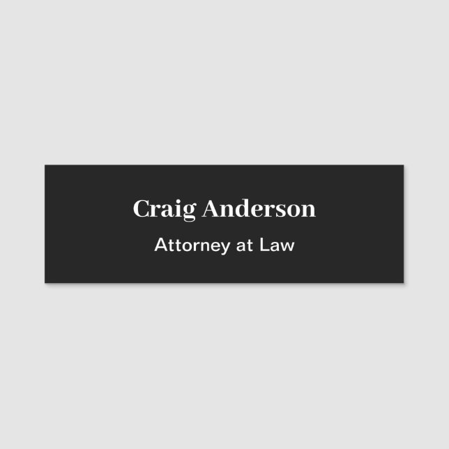 Black Professional Plain Modern Elegant Name Tag (Front)