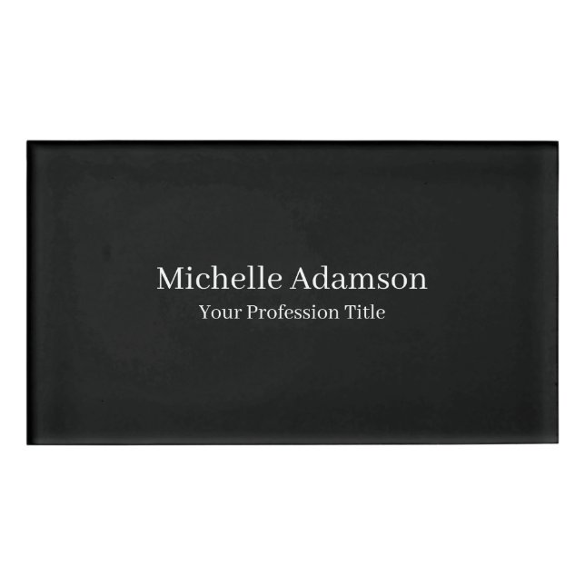 Black Professional Plain Modern Name Tag (Front)