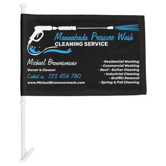 Black Professional Pressure Washing Power Cleaning Car Flag (Front)