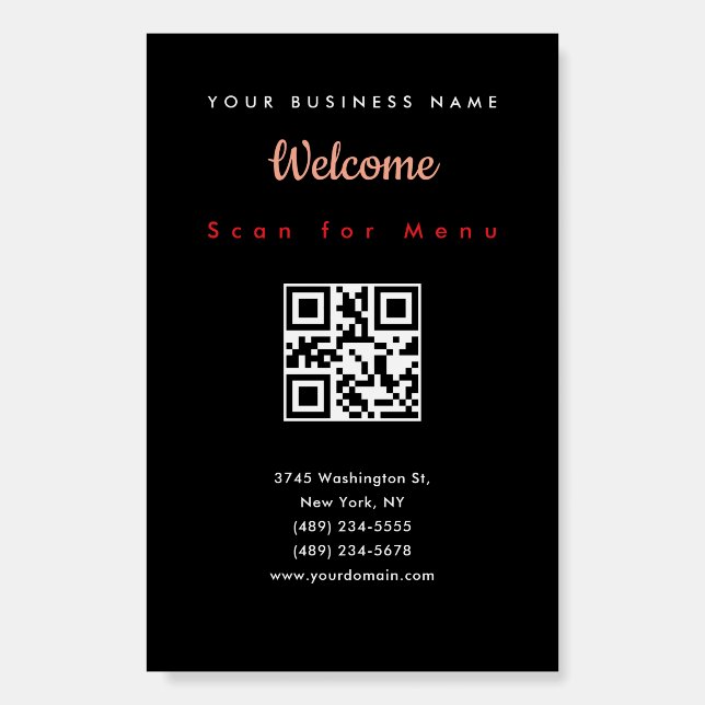 Black Professional Scannable QR Code Menu Foam Board (Front)
