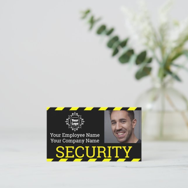 Black Professional Security Guard Photo ID Caution Business Card (Standing Front)