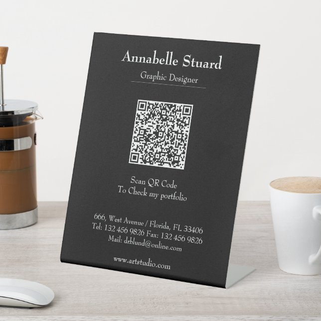 Black Professional Service Booking QR code Pedestal Sign (In SItu)