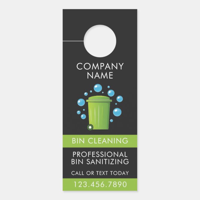 Black Professional Trash Can Cleaning Service Icon Door Hanger (Front)