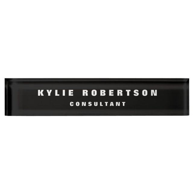 Black Professional Trendy Modern Desk Name Plate (Front)