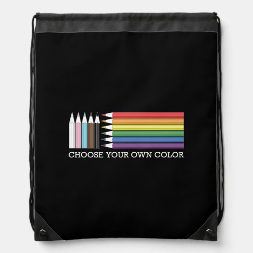 Black Progress Pride Flag Rainbow LGBTQ Pencils Drawstring Bag