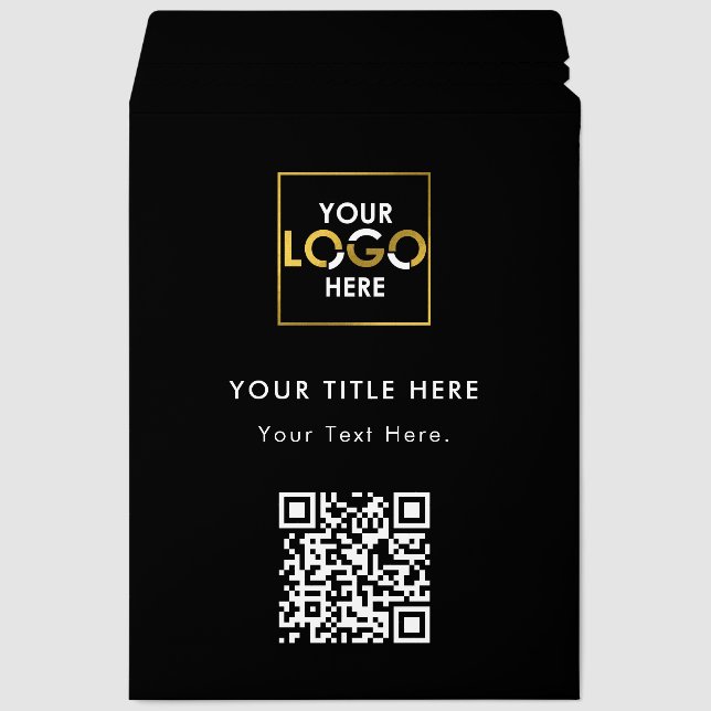 Black Promo Corporate Business Logo QR Code Envelope Mailers (Front)