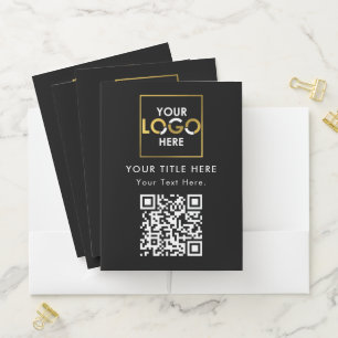 Black Promo Corporate Business Logo QR Code Pocket Folder