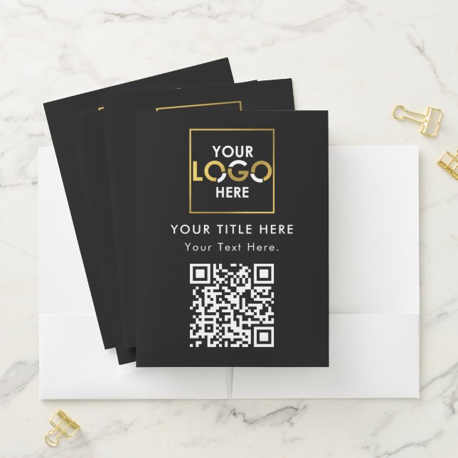 Black Promo Corporate Business Logo QR Code Pocket Folder (In Situ)