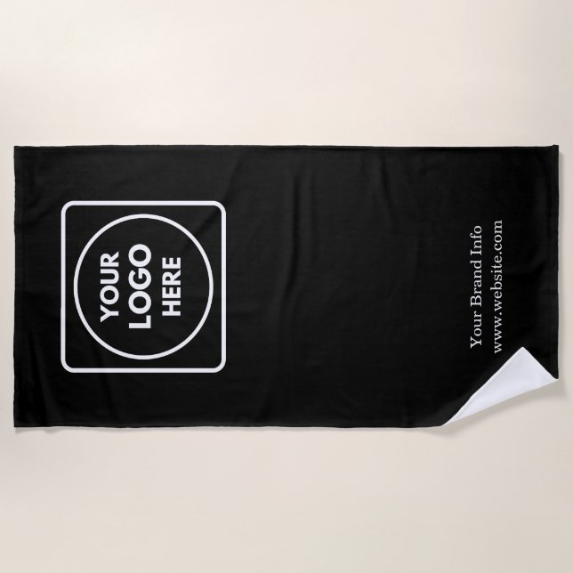 Black Promotional Beach Towel | Custom Business  (Front)
