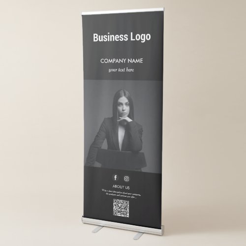 Black Promotional Business Photo QR Code  Retractable Banner