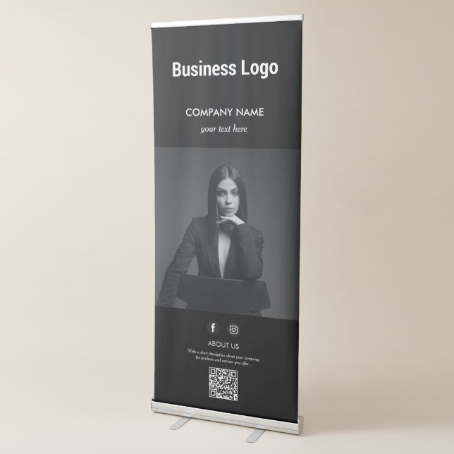 Black Promotional Business Photo QR Code  Retractable Banner (3/4)