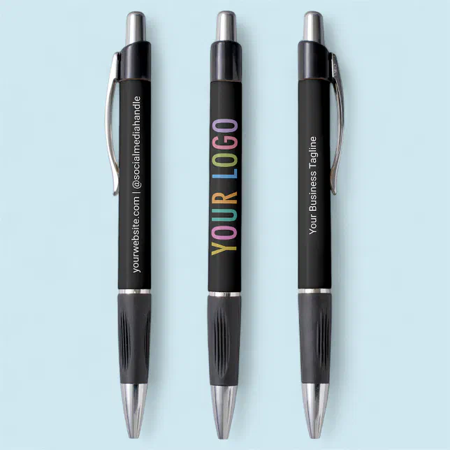 Black Promotional Pen with Logo Business Branded | Zazzle