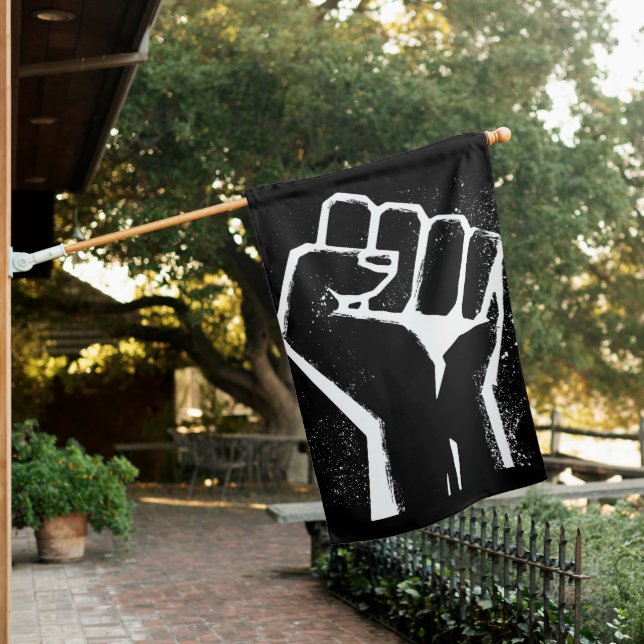 Black Protest Fist House Flag (In SItu)