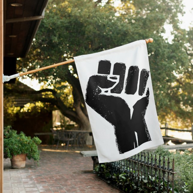 Black Protest Fist House Flag (In SItu)