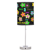 Black Psychedelic Funk 60s Groovy Flowers Pattern Table Lamp (Back)