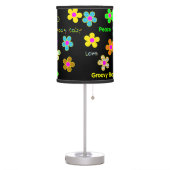 Black Psychedelic Funk 60s Groovy Flowers Pattern Table Lamp (Left)