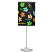 Black Psychedelic Funk 60s Groovy Flowers Pattern Table Lamp (Front)